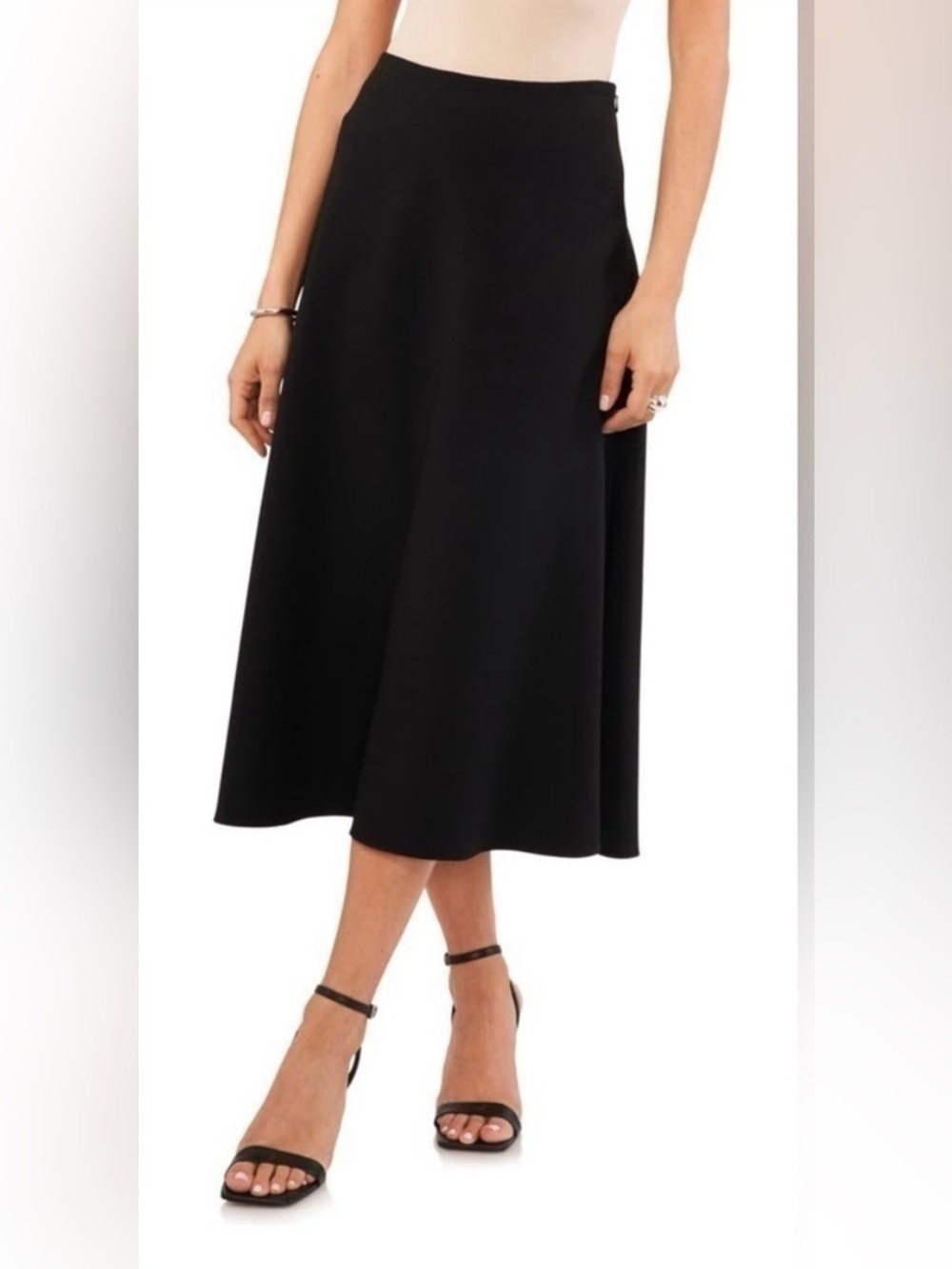 1 State Black A-Line Midi Skirt